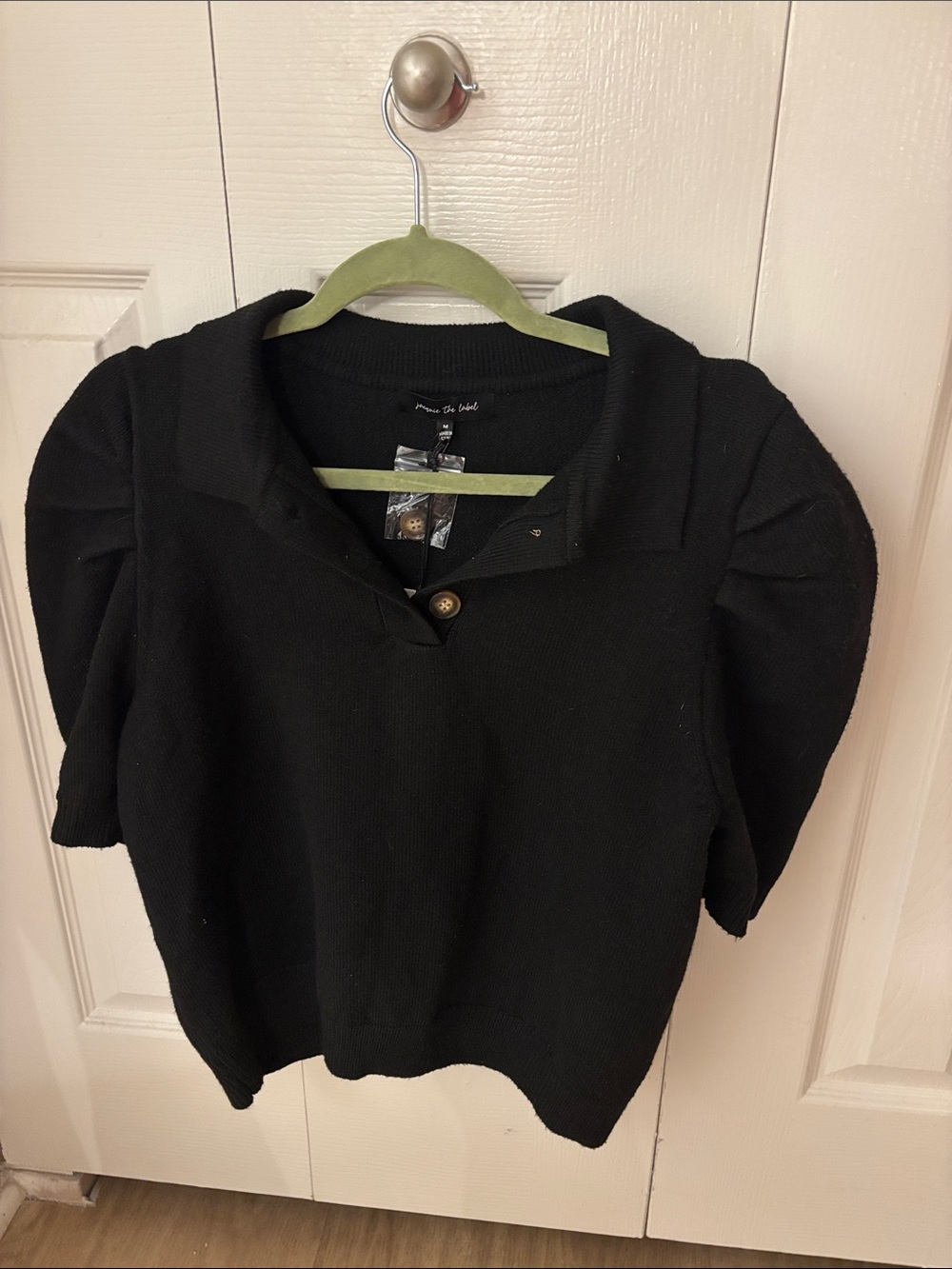 Jacqui E Black Short-Sleeve Knit Polo Sweater